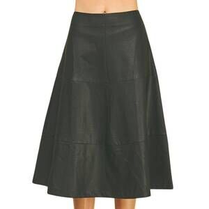 NEW PINCH tiered leather a-line skirt in black